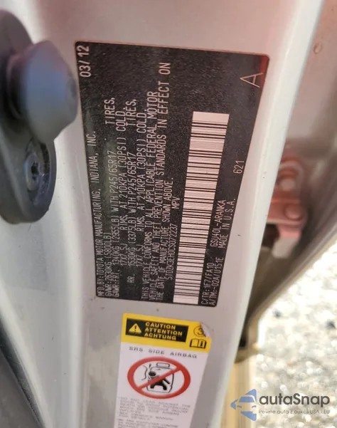 2012 Toyota Highlander Base from USA, damaged, VIN 5TDZK3EH0CS072237